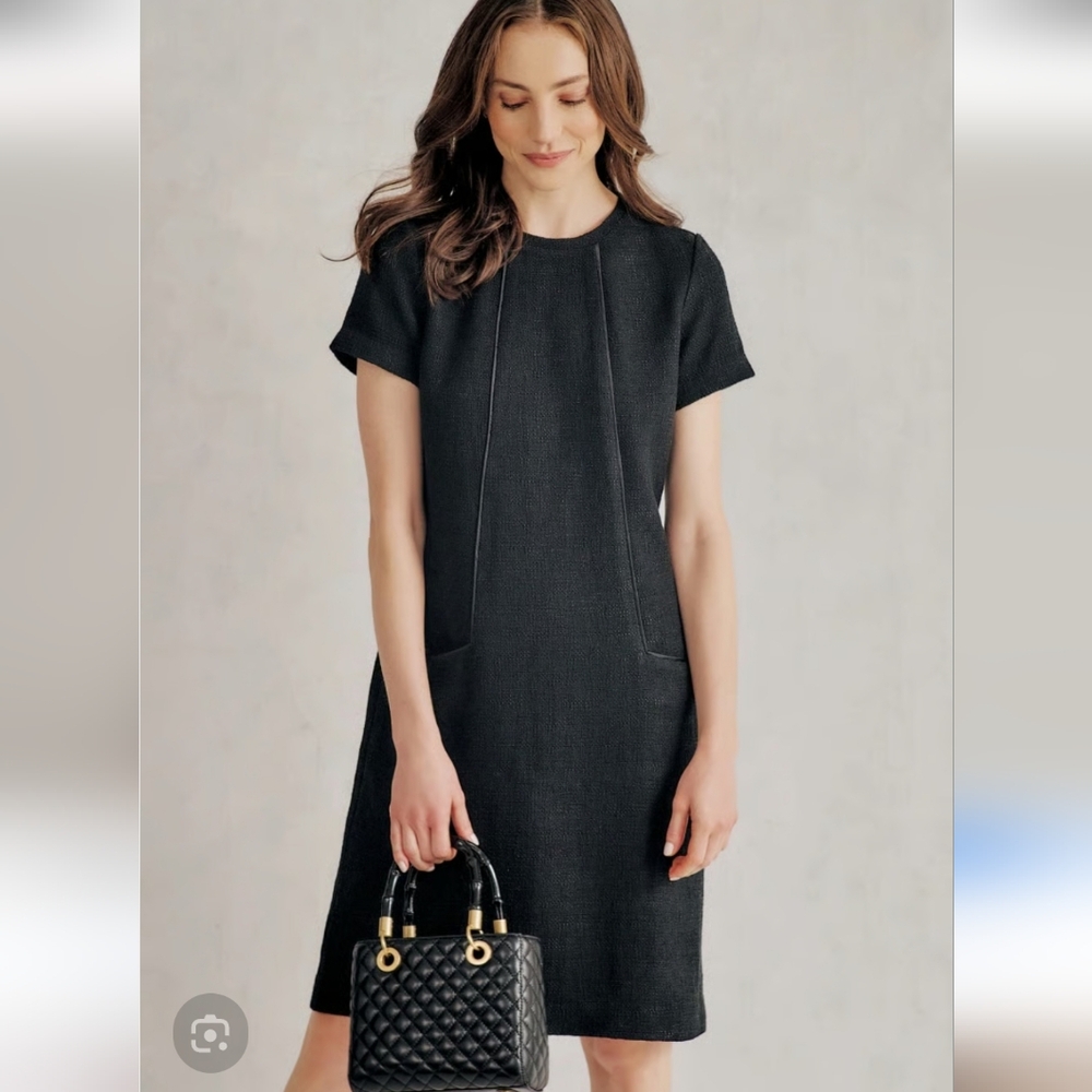 J. McLaughlin Ada Treed Black Dress With Piping And Pockets LBD Career XS